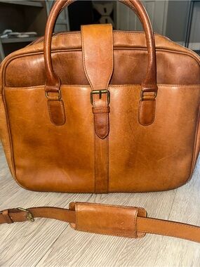 Green Fields Cognac Brown Leather Satchel Briefcase Laptop Bag
